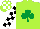 Silk - Lime green, emerald green shamrock, black and white  checked sleeves and cap