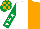 Silk - WHITE & ORANGE HALVED, emerald green sleeves, white stars, emerald green cap, orange check