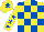 Silk - YELLOW and ROYAL BLUE check, YELLOW sleeves, ROYAL BLUE stars, YELLOW cap, ROYAL BLUE star