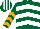 Silk - Dark green, white chevrons, dark green and orange chevrons on sleeves, dark green and white striped cap