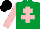 Silk - emerald green, pink cross of lorraine, pink sleeves, black cap