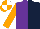 Silk - Purple & dark blue halves, orange sleeves, orange & white quartered cap