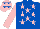 Silk - Royal blue, pink stars, pink sleeves, pink cap, royal blue stars