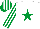 Silk - White, emerald green star, striped sleeves, emerald green & white striped cap