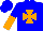 Silk - Blue, orange maltese cross, blue and orange halved sleeves, blue cap