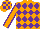 Silk - orange, purple diamonds, orange sleeves, purple seams, checked cap