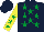 Silk - Dark blue, emerald green stars, yellow sleeves, emerald green stars, dark blue cap