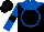 Silk - Black, royal blue yoke, royal blue circle, royal blue sleeves, black armlets, black cap