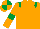 Silk - Orange body, emerald green epaulettes, orange arms, emerald green armlets, orange cap, emerald green quartered