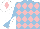 Silk - Light blue and pink diamonds, white and 131611 diabolo on sleeves, white cap, pink diamond