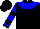 Silk - Black, blue yoke, black collar, blue sleeves, black hoops & cuffs, black cap,