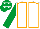 Silk - White, orange seams, emerald green sleeves, emerald green cap, white stars