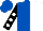 Silk - Royal blue and white halved, black sleeves, white spots, royal blue cap
