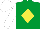 Silk - Emerald green, yellow diamond, white sleeves & cap