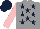 Silk - Grey, dark blue stars, pink sleeves, dark blue cap