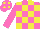 Silk - Rose body, yellow checked, rose arms, yellow diaboloes, rose cap, yellow spots
