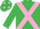 Silk - EMERALD GREEN, pink cross belts, pink spots on cap