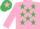 Silk - PINK, emerald green stars, emerald green cap, pink star