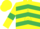 Silk - Yellow, Emerald Green chevrons, Yellow sleeves, Emerald Green armlets and star on Yellow cap