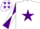 Silk - White, Purple star, Purple and White diabolo on sleeves, White cap, Purple stars