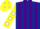Silk - Dark Blue and Purple stripes, Yellow sleeves, White spots, Yellow cap, White diamonds