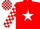 Silk - Red, White star, checked sleeves and cap