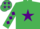 Silk - Emerald Green, Purple star, diamonds on sleeves, Emerald Green cap, Purple stars