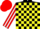 Silk - Black and yellow check, red and white striped sleeves, red cap