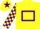 Silk - YELLOW, purple hollow box, check sleeves, purple star on cap