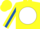 Silk - Yellow, white disc, royal blue logo and stripe on sleeves, yellow cap