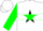 Silk - White, Green and Black emblem star, Green hoop on sleeves, White cap