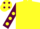 Silk - Yellow, maroon sleeves, yellow spots, yellow cap, maroon spots