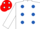 Silk - WHITE, royal blue spots, white sleeves, red cap, white spots