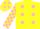 Silk - YELLOW, pink spots, check sleeves, pink stars on cap