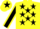 Silk - Yellow, black stars, black sleeves, yellow seams, yellow cap, black star