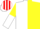 Silk - White and Yellow (halved), sleeves reversed, Red and White striped cap