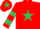 Silk - Red, Emerald Green star, hooped sleeves, Red cap, Emerald Green star