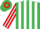 Silk - Emerald Green and White stripes, Red and White striped sleeves, Emerald Green and Red hooped cap