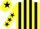 Silk - Yellow and Black stripes, Yellow sleeves, Black stars, Yellow cap, Black star