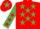Silk - RED, EMERALD GREEN stars, EMERALD GREEN sleeves, RED stars, RED cap, EMERALD GREEN star