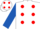 Silk - WHITE, red spots, royal blue sleeves, white cap, red spots