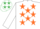 Silk - WHITE, orange stars, white sleeves, white cap, emerald green stars
