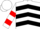 Silk - White, Black chevrons, White and Red hooped sleeves, White cap