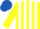 Silk - Yellow and White stripes, Royal Blue and Yellow chevrons on sleeves, Royal Blue cap
