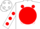 Silk - WHITE, white 'RF' on red disc, red spots