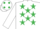 Silk - WHITE, emerald green stars, white slvs., white cap, emerald green spots
