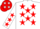 Silk - White, red and green 'G', red stars on