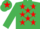 Silk - EMERALD GREEN, red stars, emerald green cap, red star