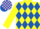 Silk - YELLOW & ROYAL BLUE DIAMONDS, yellow sleeves, royal blue & pink check cap