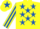 Silk - YELLOW, royal blue stars, striped sleeves, yellow cap, royal blue star
